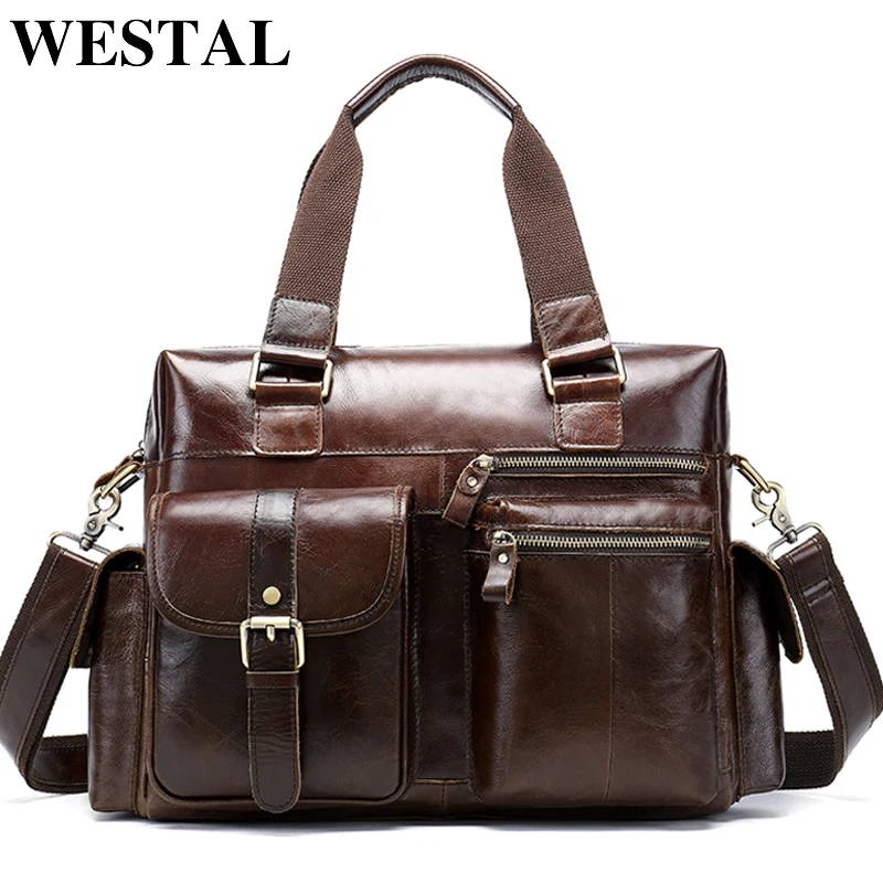 WESTAL Men Travel Bag Genuine Leather Travel Bags for suit Leather Big/Weekend Bag Luggage