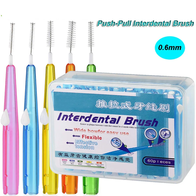 

60pcs/pack Push-Pull Teeth Brush 0.6mm Gum Teeth Brush Orthodontic Wire Brush Toothbrush Oral Care Toothpick