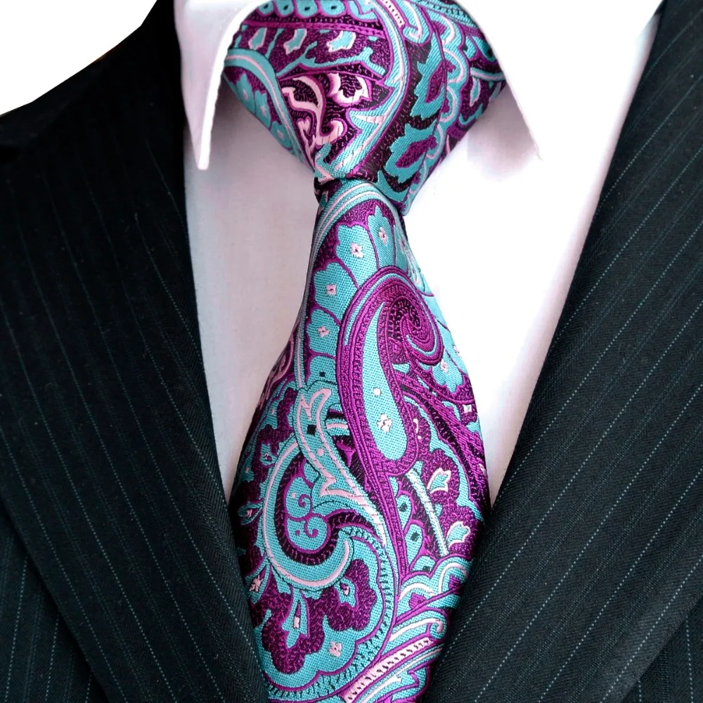

Paisley Floral Fuchsia Red Blue Azure Multicolor Mens Ties Neckties 100% Silk Jacquard Woven Wholesale