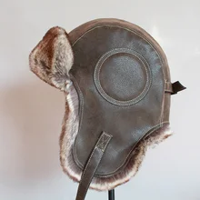 Inverno ushanka chapéu masculino piloto aviador bombardeiro trapper chapéu de neve de couro de pele sintética com aletas de orelha