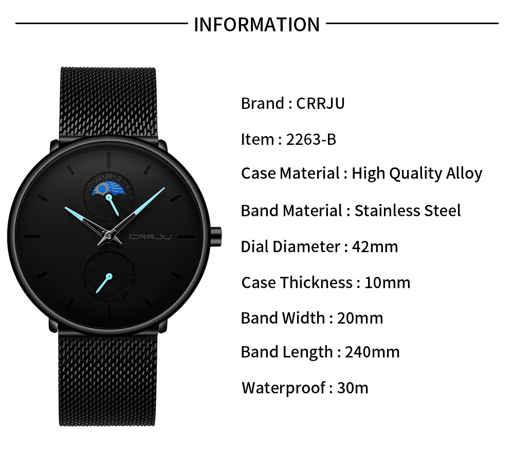 Black Slim  Women Men  Luxury Elegant Dress  es Unisex Ultra Thin Wrist es Para_voghion.com