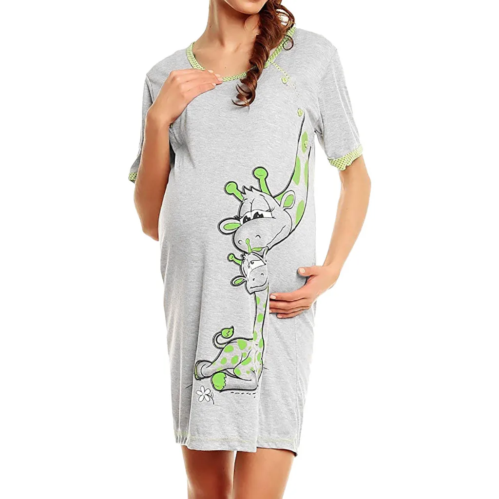 Женское платье для беременных с рисунком, ночная рубашка с коротким рукавом, хлопковая одежда для беременных повседневный летний наряд для беременных