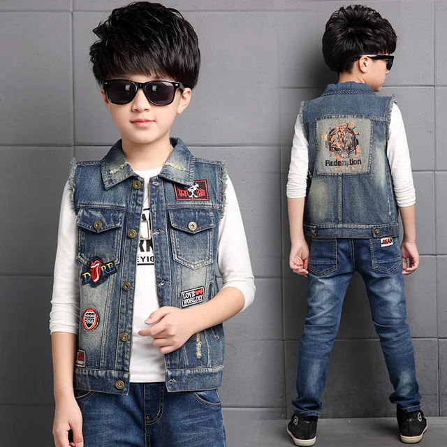 2017 Children Clothing Boy Denim Vest Fashion Cowboy Vest Kids Boys