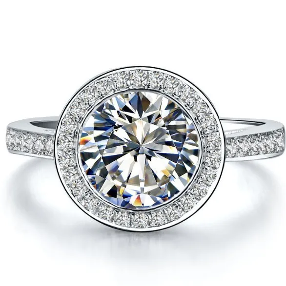 3 carat round brilliant halo style sona synthetic diamonds wedding engagement ring genuine 925 sterling silver - Cheap Sterling Silver Wedding Rings 3 carat round brilliant halo style sona synthetic diamonds wedding engagement ring genuine 925 sterling silver - Cheap Sterling Silver Wedding Rings