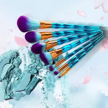 

7pcs Pro Makeup Brushes Eye Eyeshadow Foundation Loose Powder Brush With Diamond Concave-convex Gem Green Handles For Beauty