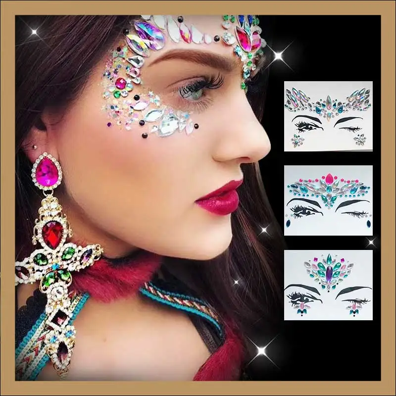 

Forehead Stage Decor Stickers Face Jewels Gems Festival Party Makeup Body Jewels Flash Fake Temporary Tattoos Body Art Stickers