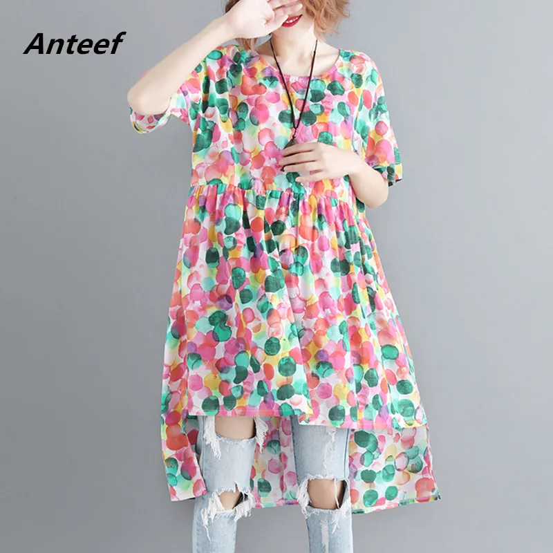 

short sleeve cotton linen vintage Polka Dot dresses for women casual loose midi summer dress elegant clothes 2021