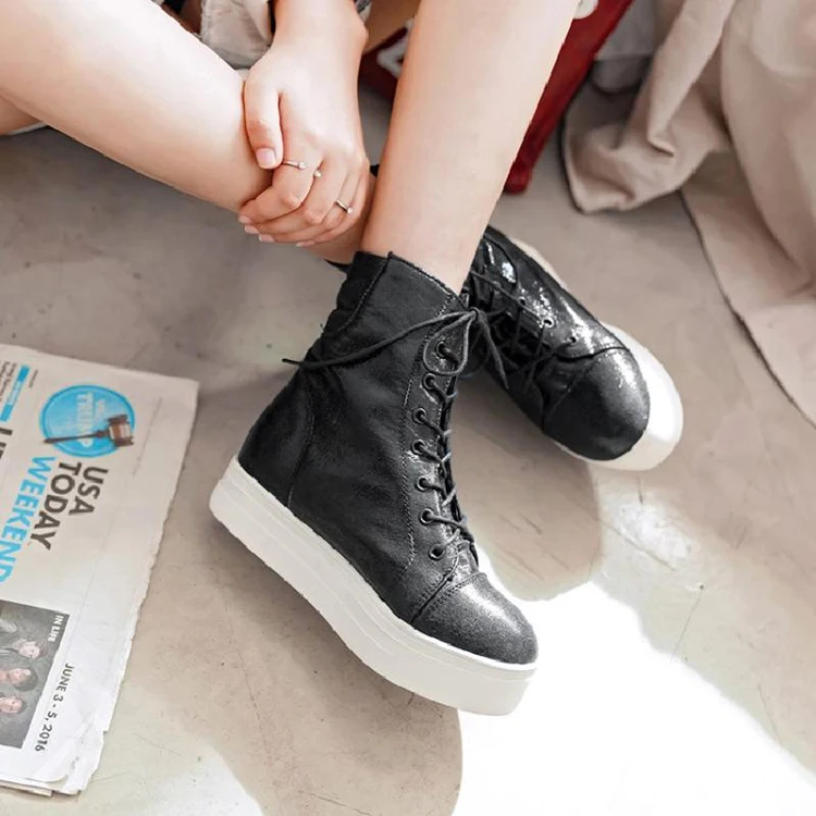 New Ladies Casual Lace Up Ankle Boots Fashion Gold Silver Black Women Sneakers 2018 Platform Shoes Woman Women's Winter Boots (15)