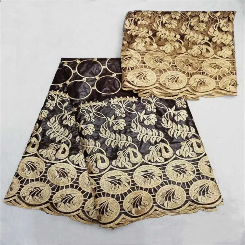 

African Lace Fabric Guinea Bazin Riche Fabric Set With 2 Yard French Net Lace For Women 2018 Latest Bazin Riche Getzner X268-2