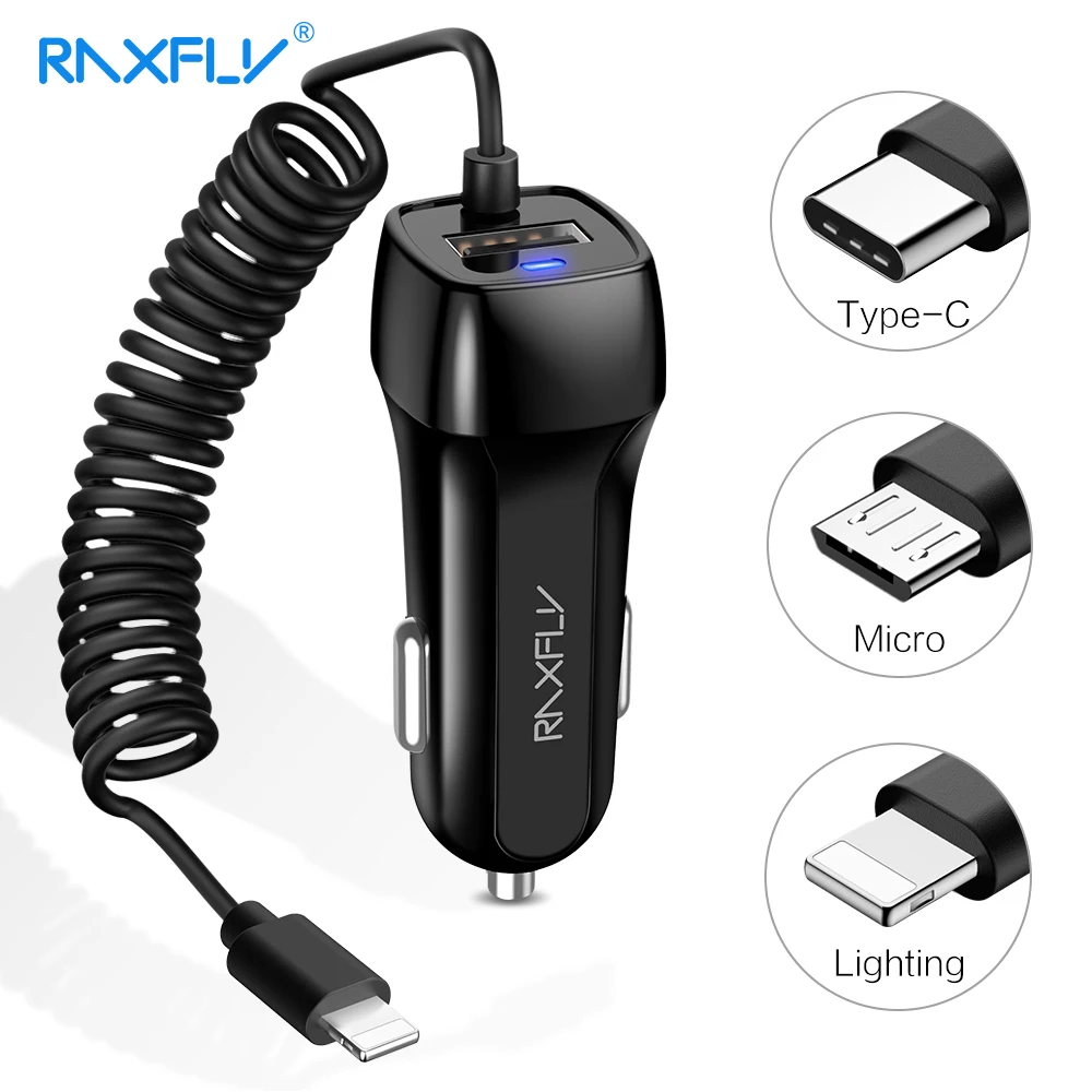 

RAXFLY USB Car Charger For iPhone 7 8 XS Max X Fast Car Phone Charger Micro USB Type C Lighting For Samsung Note 10 9 8 S10 Plus