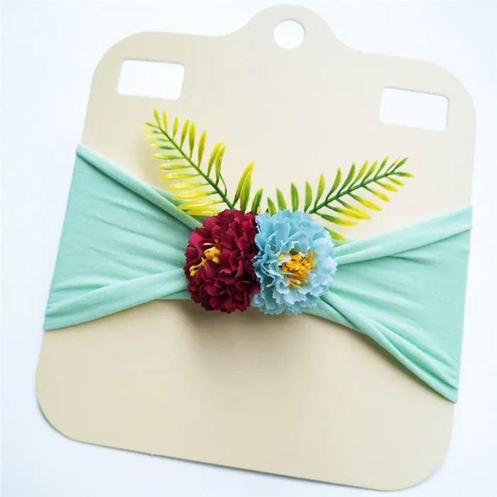 Mint green 1 шт. повязка на голову цветок гвоздики листья младенческой летней девочки эластичные мягкие детские аксессуары для волос подарок на день рождения праздничное платье - Цвет: Mint green