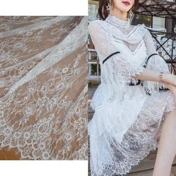 

2017 Beautiful ukraine dresses sewing lace fabric 1.5x3 meters/piece eyelash chantilly tissues Off white and Black