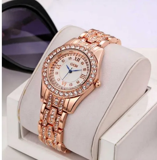 

GEDI Fashion Rose Gold Women Watches Top Luxury Brand Ladies Quartz Watch 3 Piece Rhinestone Watch Relogio diamante