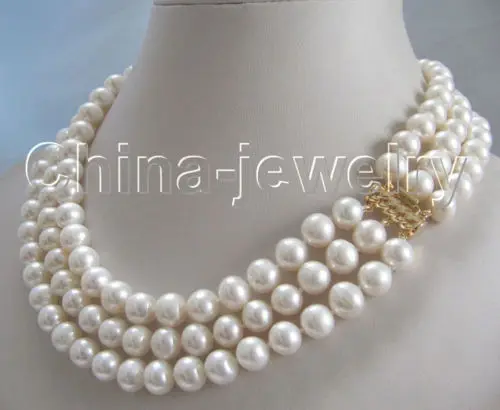 

Free shipping hot sale Women Bridal Wedding Jewelry >>AA 17-19 " 3row 10mm natural white round freshwater pearl necklace