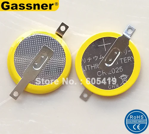

100% fresh CR2025 3V Lithium Button Battery with Pins/Tabs, Horizontal Flat Mounting Type CR 2025 coin cells (CR2025-1F2)