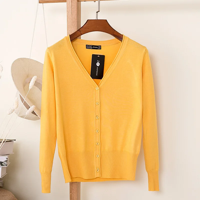 Весна 30 цветов женский свитер с v-образным вырезом вязаный свитер женский свернутый вязаный кардиган XL вязаный свитер Трикотаж - Цвет: mustard yellow