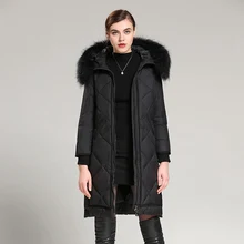 TopFurMall) Зимний Женский Детский пуховик 80% утиный пух енот мех с капюшоном модная верхняя одежда пальто 3XL 4XL VK3120