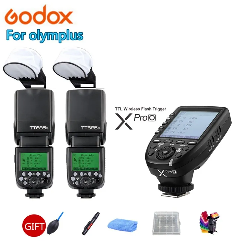 

Godox TT685O TT685 2.4G HSS TTL GN60 Flash Speedlite XPro-O Trigger Transmitter Kit for Olympus Panasonic + MINI softbox