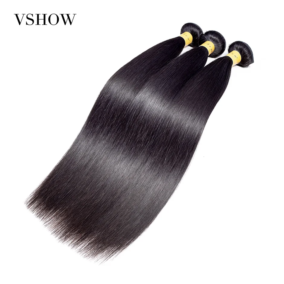 

3 Bundles Peruvian Straight Hair Extensions Human Hair Bundles Double Weft Remy Hair Weave Bundles 10"-26"Natural Color VSHOW