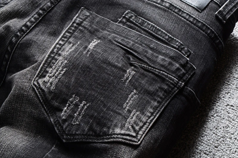 Итальянские винтажные модные мужские джинсы черные рваные зауженные джинсы эластичные мужские джинсы классические джинсовые брюки hombre уличная хип хоп джинсы