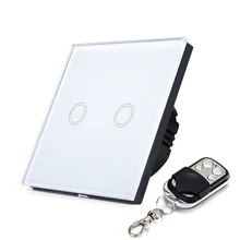 SESOO EU/UK Standard 2 Gang 1 Way Remote Control Touch Switch Remote Wall Light Switch With Cystal Glass Panel lace