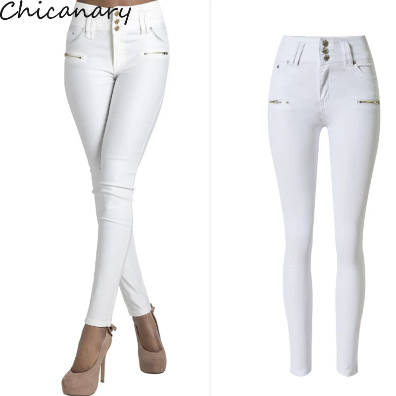 2016 Autumn Women Fashion White High Waist Stretchy Slim Denim Pants Casual Skinny Jeans Pencil Pants