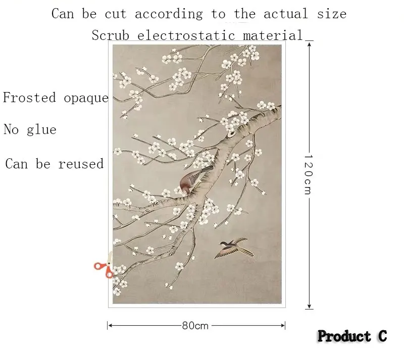 Электростатическая клеевая стеклянная пленка для уединенности птиц и деревьев витражное окно наклейка самоклеящаяся домашняя дверь украшения для офиса - Цвет: 80(w)x120cm(h) C