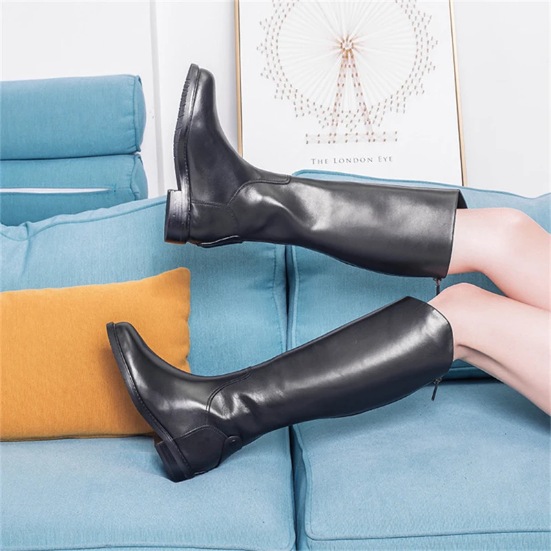 

Hot Sale Genuine Leather Women Boots Autumn Winter Ladies Fashion Flat Bottom Boots Shoes Knee Thigh High Suede Long Boots 2019