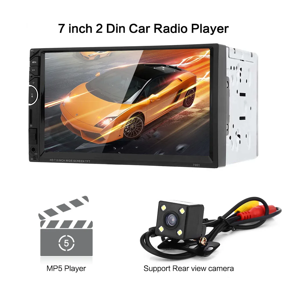 imágenes para 7 pulgadas 2 Din Reproductor de Radio Del Coche Aux USB Bluetooth MP4 7001 Universal 12 V Coche Reproductor MP5 cámara de vista Trasera Apoyo volante imágenes para 7 pulgadas 2 Din Reproductor de Radio Del Coche Aux USB Bluetooth MP4 7001 Universal 12 V Coche Reproductor MP5 cámara de vista Trasera Apoyo volante