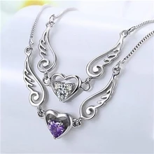 Collier ailes d'ange d'amour en forme de cœur pour femme, plaqué argent, cadeau fantaisie, romantique, bijoux de déclaration