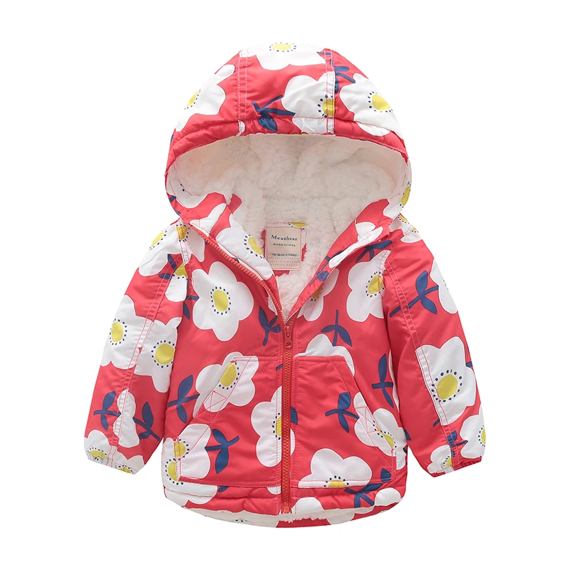 

2018 NEW Winter Children Jacket Boy Girls Jackets Thick Outwear Cartoon flower duck Printing Kids Windproof Warm Cotton Coat
