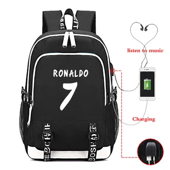 

Ronaldo Printed School Bag Women Men Teenagers USB Charger Outdoor Canvas Travel Backpack Shoulders Bag Large Capacity