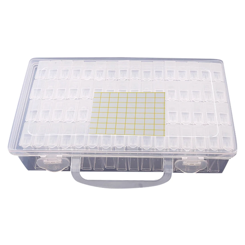 

64 Slots Beads Container Storage Box and Label paper,Embroidery Diamond Painting kits Accessory boxes Case Cross Stitch Tools