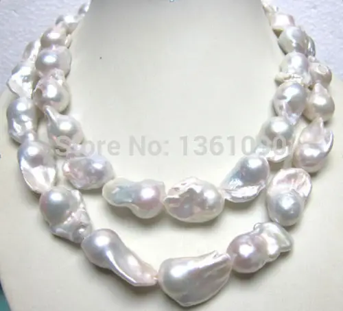 

N570 SOUTH SEA GENUINE WHITE BAROQUE PEARL NECKLACE 34 INCH NEW
