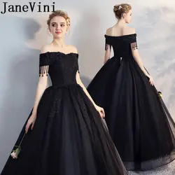 JaneVini Vestidos Черное вечернее платье бальное платье Кружева Аппликация из бисера тюль для матери невесты платья Abendkleider элегантный 2018