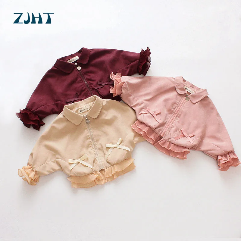 

ZJHT Toddler Spring Girls Bat Sleeve Jackets For Children Clothes Lace Outerwear Autumn Trench Thin Windbreaker Kids Coats MY055