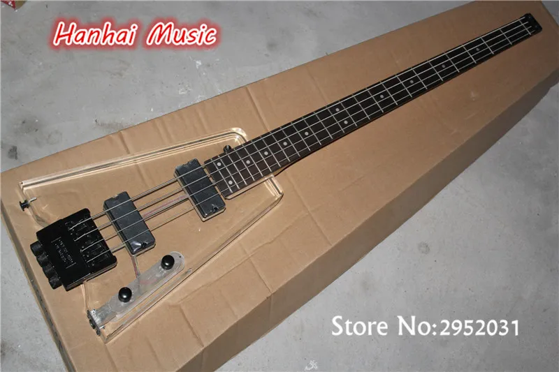 Free Shipping 4 String Bass Guitar,Transparent Acrylic Body,24 Frets