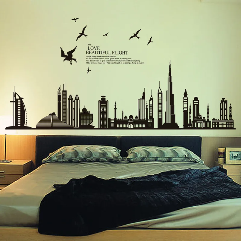 Городские здания Дубай парусный спорт наклейки на стену вид на город виниловые DIY наклейки на стены для гостиной спальни Кабинета домашний декор