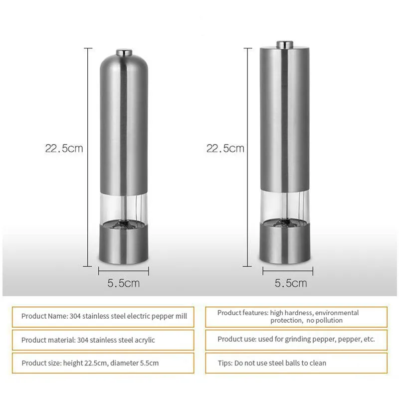Электрическая мельница для приправ из нержавеющей стали, мельница для перца, мельница для соли и перца, кухонные инструменты, аксессуары для приготовления пищи