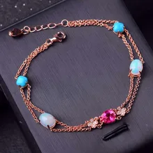 Натуральный топаз, опал, бирюзовый Комбинированный браслет из серебра 925 пробы натуральный цвет драгоценный камень браслет ювелирное изделие для женщин