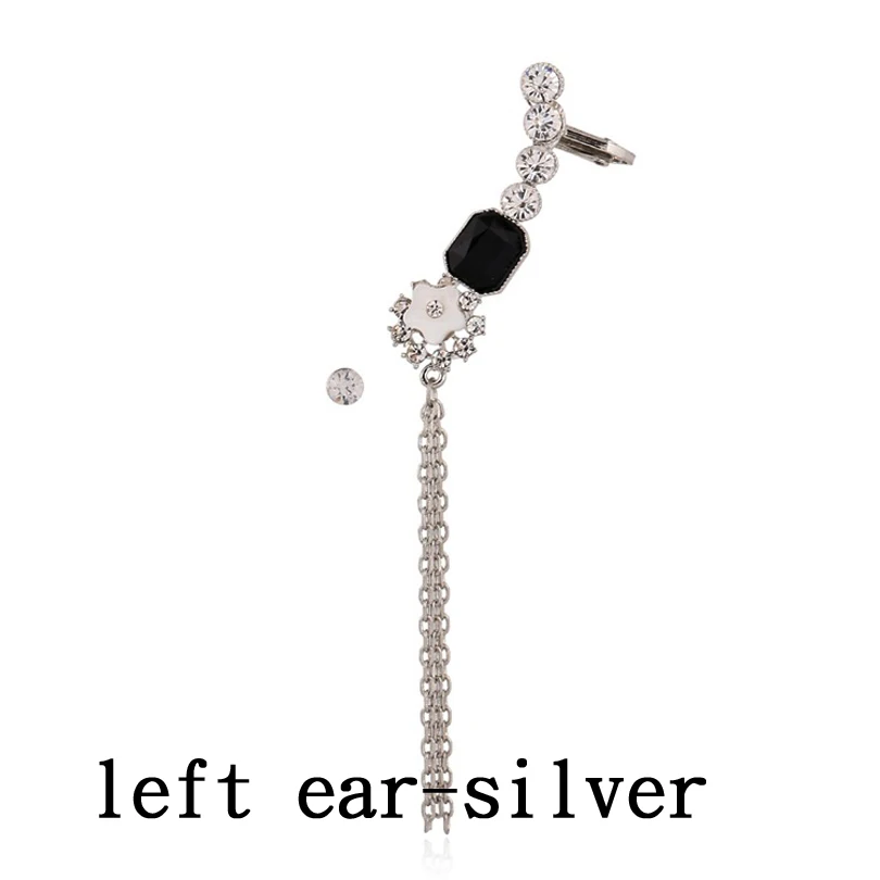 Left ear silver Различные стили моды в стиле бохо длинные кисточки ушные манжеты крюк горный хрусталь ювелирные изделия для женщин Свадебная вечеринка цепочка на подарок клип серьги - Окраска металла: Left ear silver