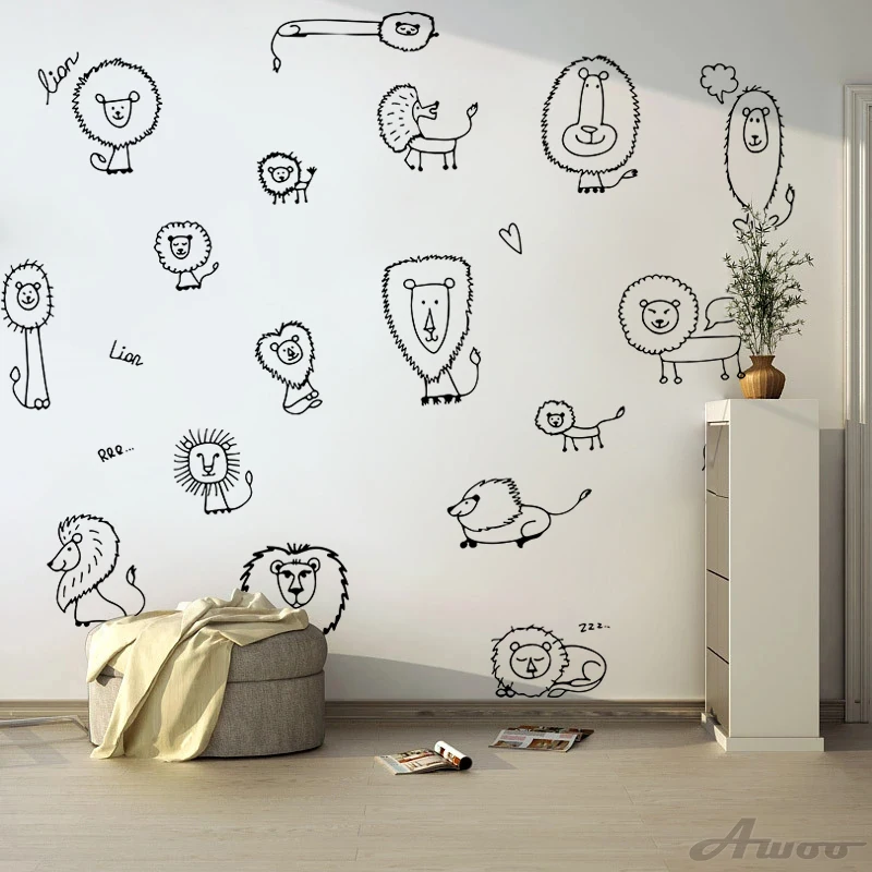 

Geometric Animal Cartoon Lions Wall Stickers Wallpaper Furniture Cabinets Decal Kids Room DIY Decoration Home DecorYQT047