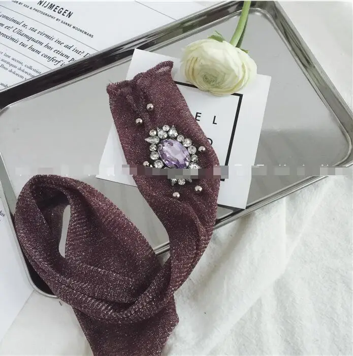 Новое поступление, модные блестящие носки в Корейском стиле, женские весенние носки ручной работы с цветком и драгоценными камнями, яркие цвета - Цвет: I perple