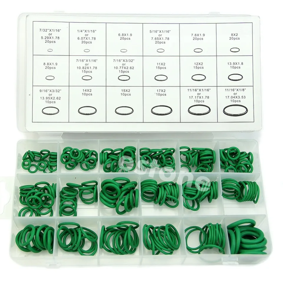 Strumenti O-ring in gomma per aria condizionata per auto, 270pcs kit HNBR verde per riparazione auto e manutenzione AC