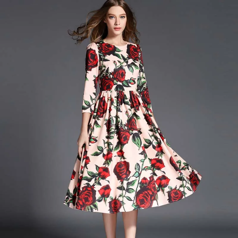 2015 Women Hitz big brand fashion runway floral office dress women maxi dress temperament