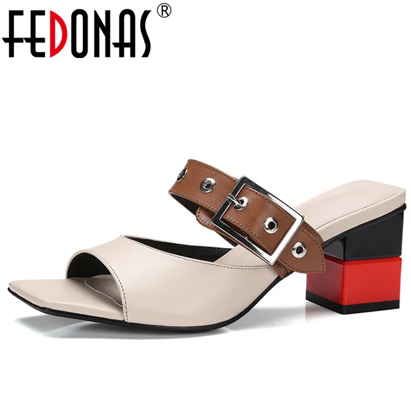 

FEDONAS Summer Sandals Women Flip Flops Genuine Leather Shoes Woman Brand Ladies Gladiator Buckles Prom Night Club Shoes Slipper