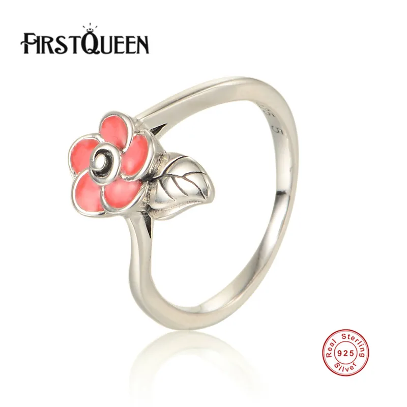 FirstQueen Silver 925 Enamel Flower Rings For Women Wedding Engagement