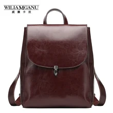 Wiliamganu marca 2017 cuero genuino de las nuevas señoras tirón mochila estilo de la universidad casual zurriago verdadero hombros mochila de viaje