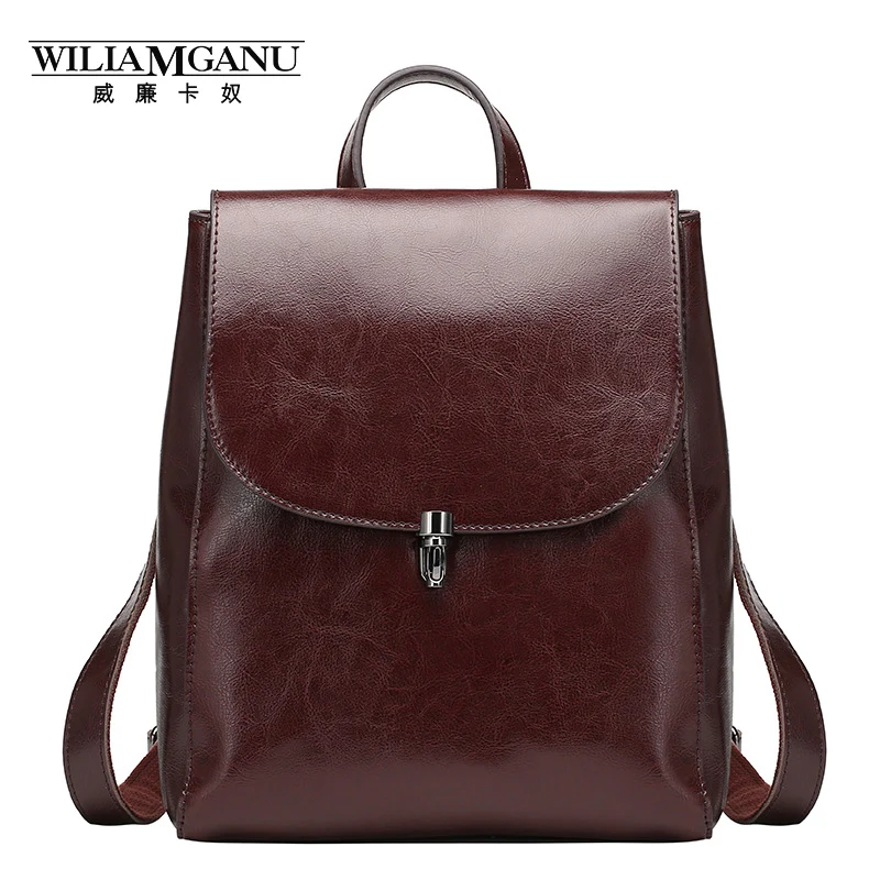 WILIAMGANU genuine leather backpacks ladies casual vintage Cowhide travel backpack Oil wax leatherBackpack women girl bags 0786