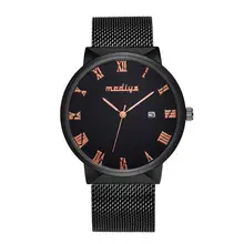 Мужские часы из нержавеющей стали с сетчатым ремешком, деловые водонепроницаемые кварцевые часы, мужские спортивные цифровые часы, римские цифровые часы c828